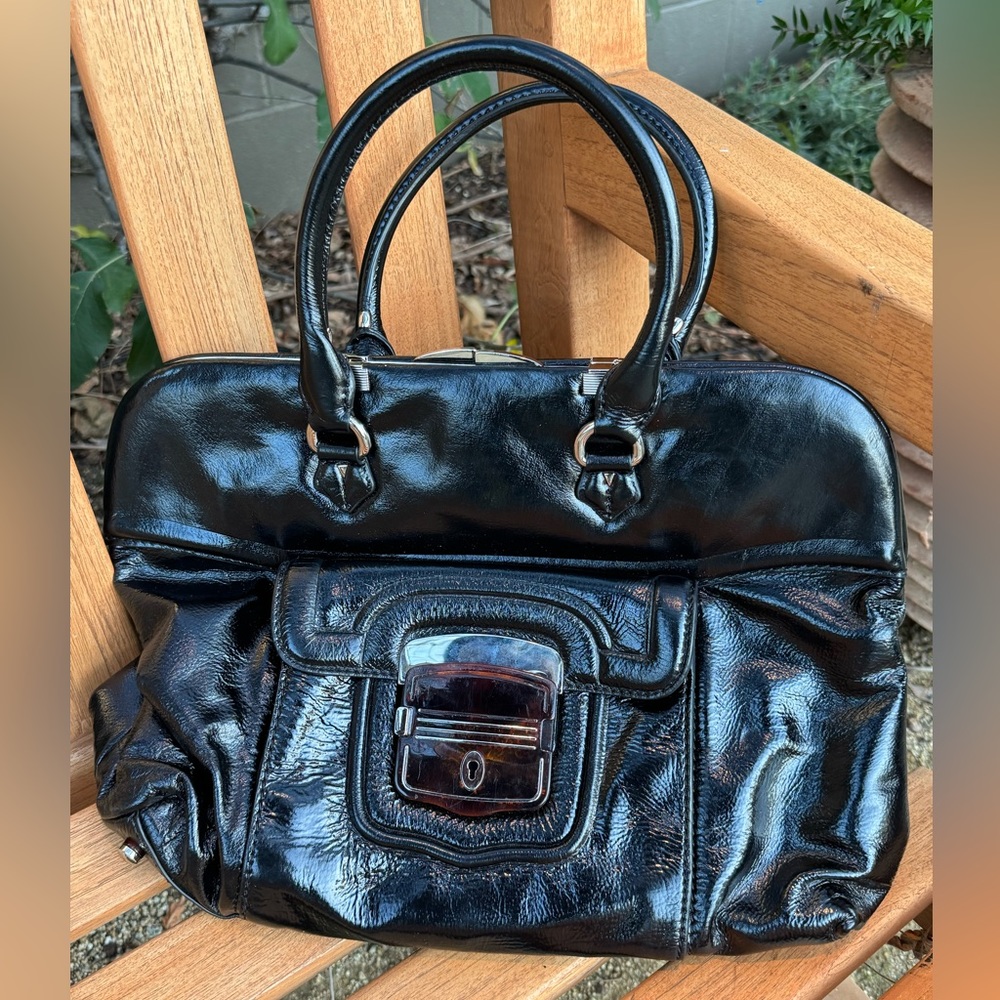 Elie Tahari Patent leather black large shoulder chiara frame bag